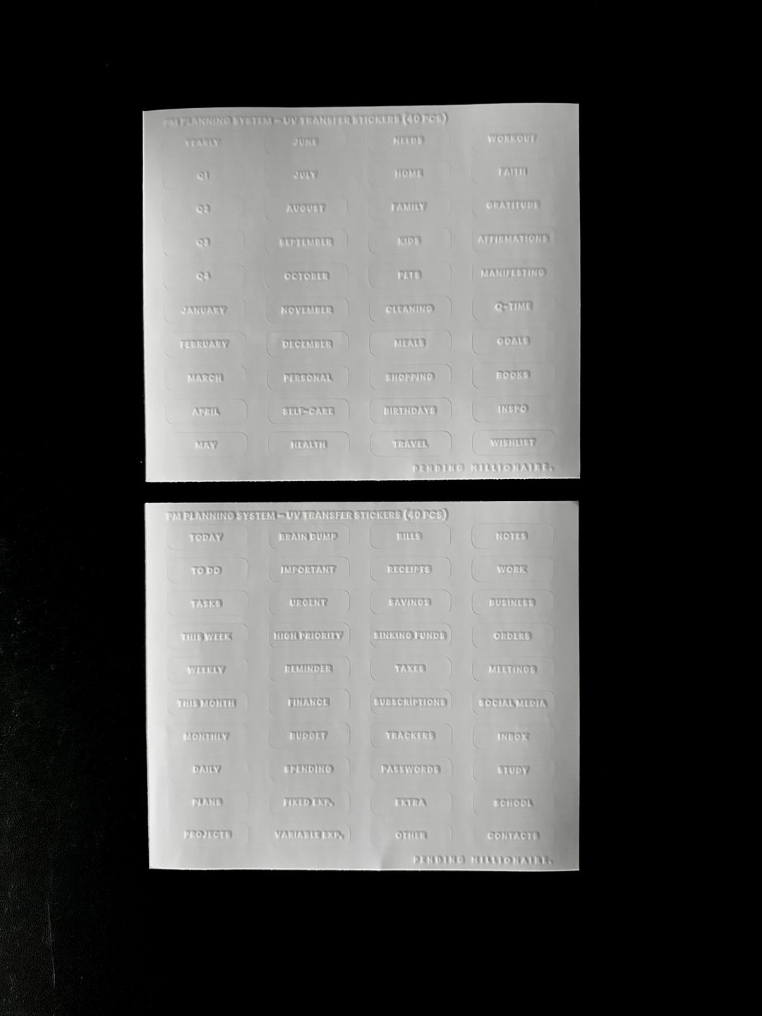 UV Transfer Sticker Set — 80 Pieces (Black or White)