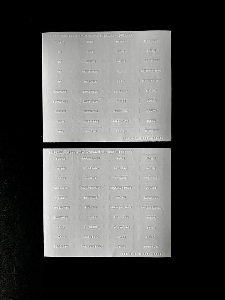 UV Transfer Sticker Set — 80 Pieces (Black or White)