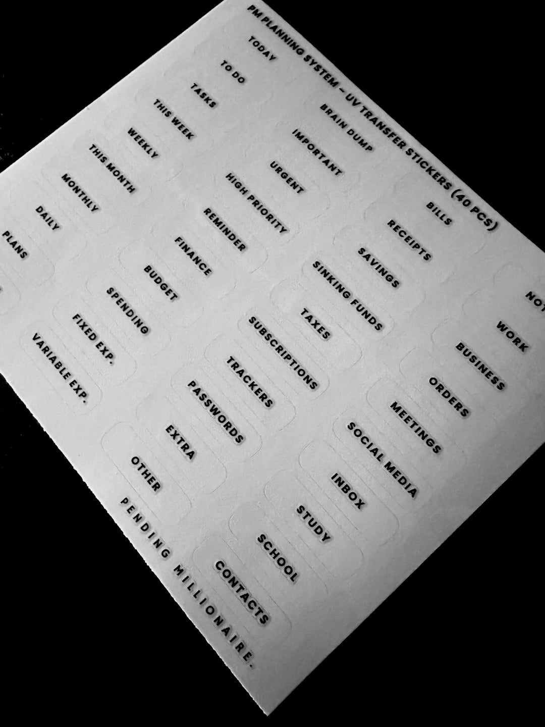 UV Transfer Sticker Set — 80 Pieces (Black or White)