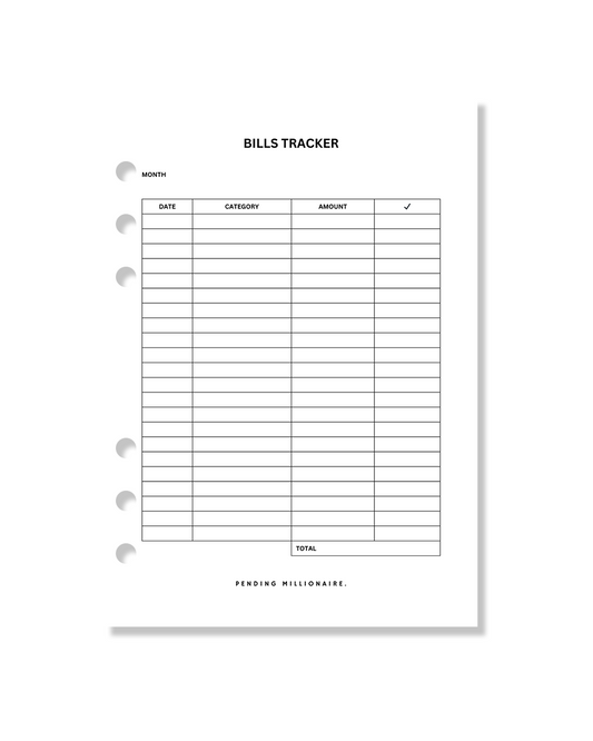 Bills tracker (reusable) insert A5