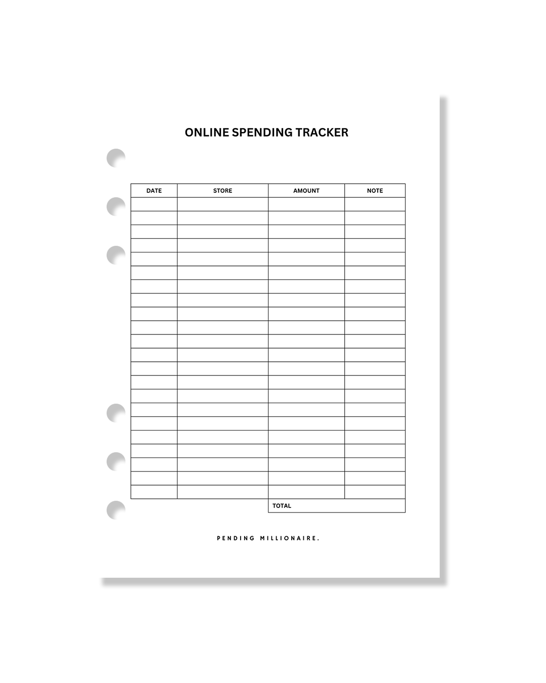 Online spending tracker (reusable) insert A5