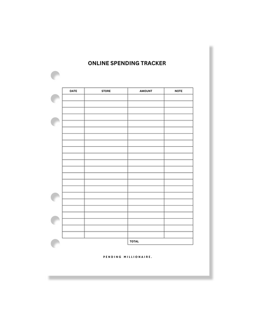 Online spending tracker (reusable) insert A5