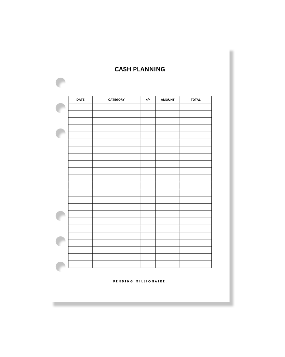 A5 Cash Planning Tracker – Reusable Insert – Pending millionaire.