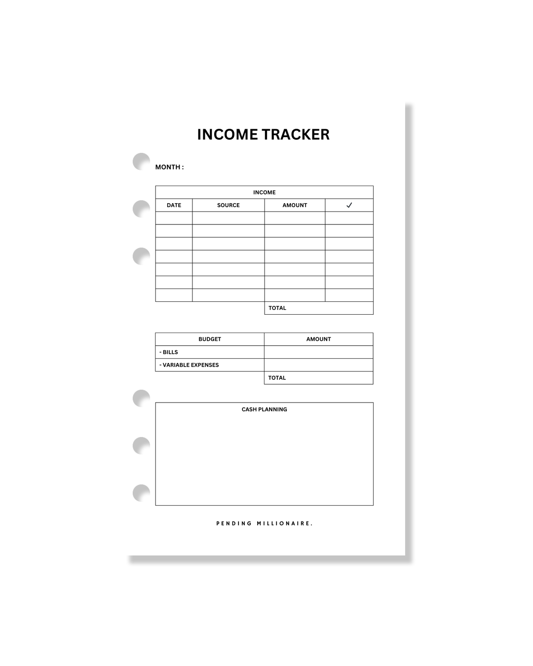 Income Tracker Inserts A6